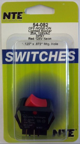 Red Neon Big Rocker Switch DPST Off-None-On 125VAC 20A
