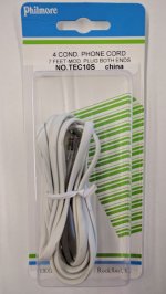 7Ft White Phone Cable, RJ11 (6P4C) Reverse for Voice