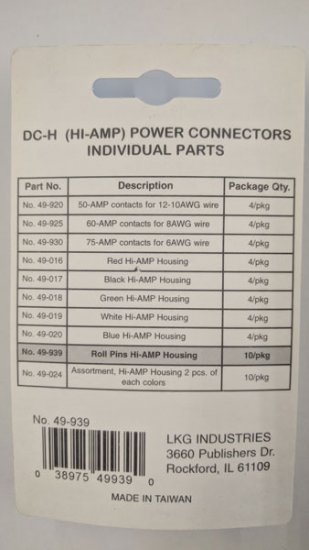 Anderson Power Pole Roll Pins for 50/60/75A Housings (10Pk)