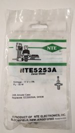 NTE5253A Zener Diode 11.0V 50W, DO-5 Anode Case