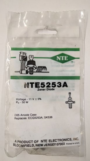 NTE5253A Zener Diode 11.0V 50W, DO-5 Anode Case