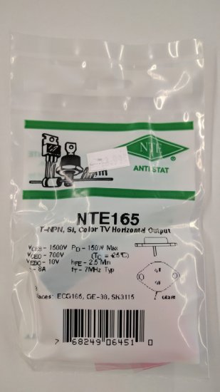 NTE165 T-NPN, Si, Color TV Horizontal Output