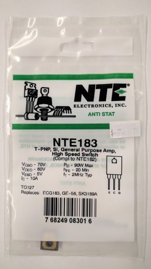 NTE183 T-PNP, Si, Gen Pur Amp, Hi Speed Switch (Compl to NTE182)