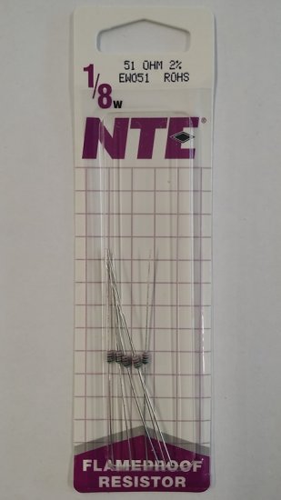 51 Ohm, 1/8W, 2% Metal Film Flameproof Resistor (6Pk)
