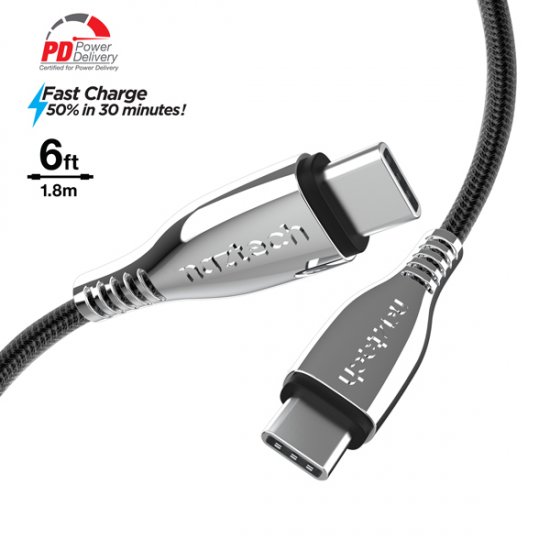 Titanium USB-C to USB-C Braided Cable 6Ft - Black