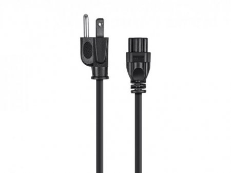 15Ft Black 18AWG AC Cord, NEMA 5-15P to IEC 60320 C5 Mouse Ears