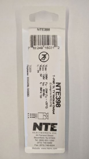 NTE398 T-PNP, Si, TV Vertical Output (Compl to NTE375)