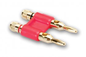 Connector, Dual Banana, Red, Gold Plated