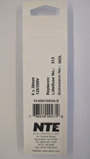 0.1 Amp (100mA) MDL Glass Fuse (5Pk) Slow Blow 6x30mm NTE