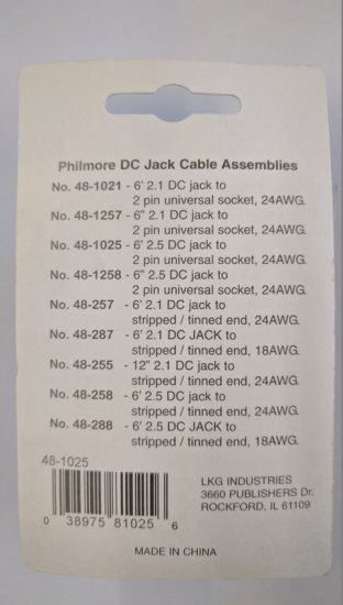 Size N 5.5/2.5mm Coaxial DC Power Jack to 2-Pin Adaptaplug Jack