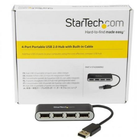 4-Port Portable USB 2.0 Hub with Built-in Cable