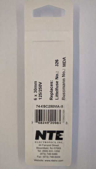 0.25 Amp (250mA) MDA Ceramic Fuse (5Pk) Slow Blow 6x30mm NTE