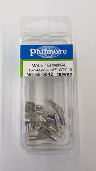 Quick Connect Male Non-Insulated 16-14Awg 0.187" (15Pk)