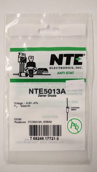 NTE5013A Zener Diode 6.2V 1/2W, DO35