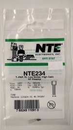 NTE234 T-PNP, Si, LoNoise, Hi Gain, AF Preamp (Compl to NTE2696)