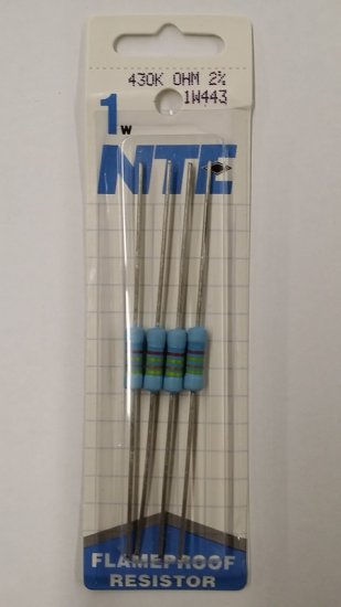 430K Ohm 1 Watt Metal Oxide Film Resistor (4Pk) 2% Tolerance