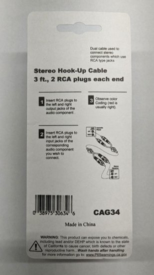 3Ft Gold Dual RCA Cable