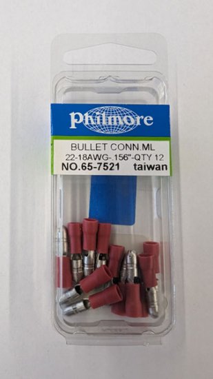 Bullet Male Insulated 22-18Awg 0.156" (12Pk) Red Vinyl