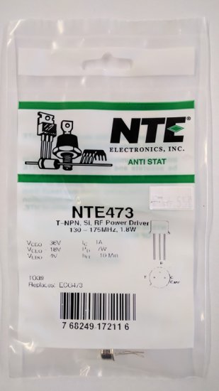 NTE473 T-NPN, Si, RF Power Driver (Po 1.8W@130-175MHz)