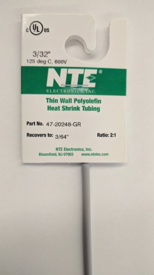 3/32" Grey 48" Thin Wall 2:1 Polyolefin Heat Shrink Tubing