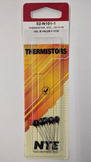 02-N101-1 Thermistor NTC 100 Ohm, Radial,B Value=3100 (5Pk)