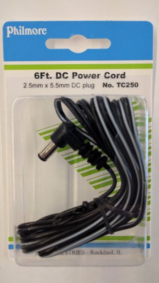 Size N 5.5/2.5mm 90° Coaxial DC Power Plug In-Line 6' Lead 24Awg