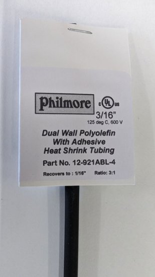 3/16" Black 48" Dual Wall 3:1 Polyolefin Heat Shrink w/Adhesive