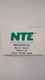 130-156uF 250VAC Motor Start AC Electrolytic Capacitor .25" Q.C.