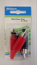 RCA Plug (4Pk) 2Red 2Black Plastic Handle Strain Relief