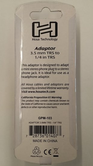 Adaptor 3.5 mm TRS to 1/4 in TRS