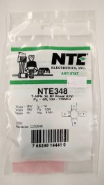 NTE348 T-NPN, Si, RF Power Output (PO 4W 130-175MHZ)