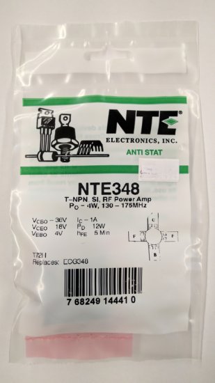 NTE348 T-NPN, Si, RF Power Output (PO 4W 130-175MHZ)