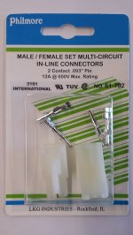 2 Pin 3191 International Mated Pair 0.093" Pins 12A Locking