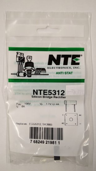 NTE5312 Bridge Rectifier Full Wave Single Phase 100V 8A