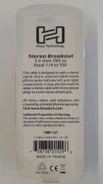 6" Stereo Breakout Cable 3.5 mm TRS to Dual 1/4 in TSF