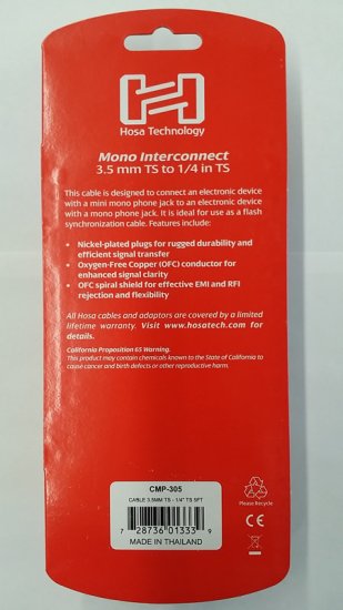 5Ft Mono Interconnect 3.5mm TS to 1/4in TS