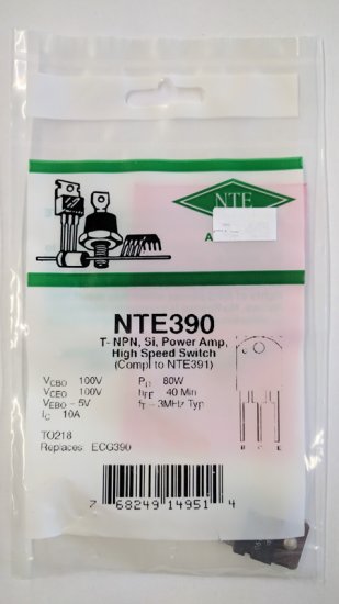 NTE390 T-NPN, Si, Power Amp, High Speed Switch (Compl to NTE391)