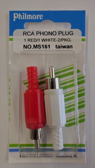 RCA Plug (2Pk) 1Red 1White Plastic Handle Strain Relief