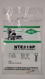 NTE319P T-NPN, Si, VHF Amp with Forward AGC