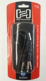 3.3Ft (1m) Insert Cable 1/4in TRS to Dual 1/4in TS