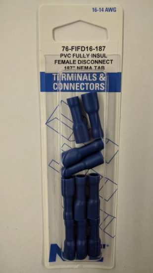 Female Disconnect Fully Insulated PVC 16-14Awg 0.187" (10Pk)