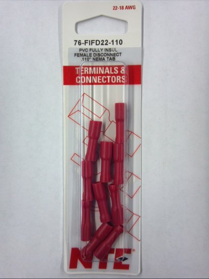 Female Disconnect Fully Insulated PVC 22-18Awg 0.110" (10Pk)
