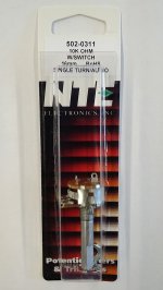 10K Audio Taper Pot w/Switch 0.1W (16mm) Solder Lug 30mm Shaft