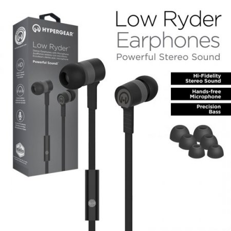 HyperGear Low Ryder Earphones with Mic - Black / Grey 3.5mm