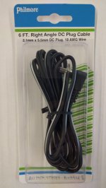 Size M 5.5/2.1mm 90° Coaxial DC Power Plug In-Line 6' Lead 18Awg