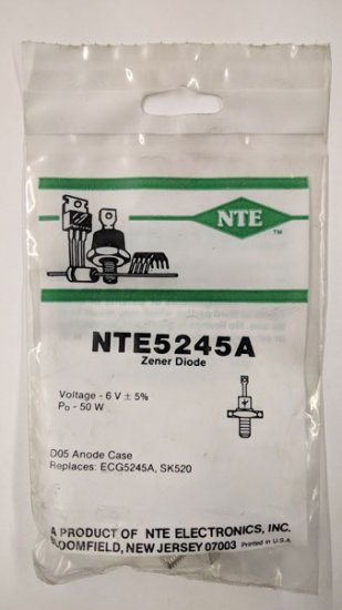 NTE5245A Zener Diode 6.0V 50W, DO-5 Anode Case