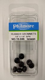 Rubber Grommets 0.125" (1/8") I.D. x 0.250" (1/4") O.D. (8Pk)