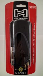 Speaker Adaptor Hosa 1/4in TS to Dual Banana Black 16Awg