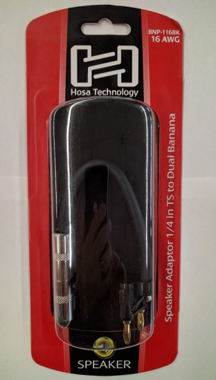 Speaker Adaptor Hosa 1/4in TS to Dual Banana Black 16Awg