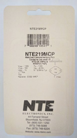 NTE219MCP Matched Complementary Pair of NTE219 and NTE130